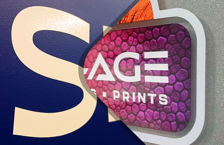 A split screen image of cut vinyl letters and a contour cut decal.