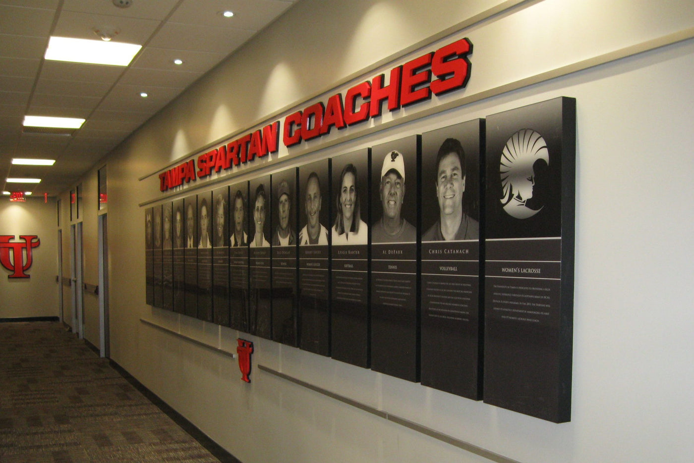Interior dimensional signage for colleges such as university of tampa