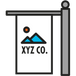 Icon of a pole banner with logo of XYZ Co. with mountains and a sun.