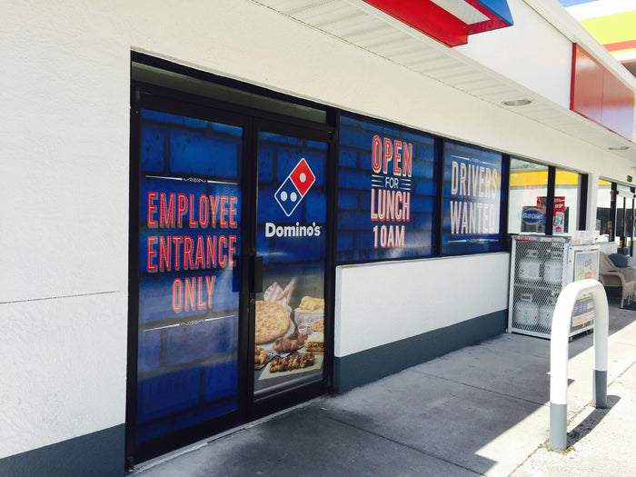 business store front graphics for dominoes in Tampa, FL