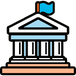 Icon of a classical building with a blue flag on top