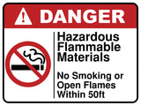 Hazardous Flammable Materials No Smoking Or Open Flames Within 50Ft