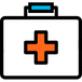 Icon of a first aid kit with an orange cross on a white background