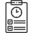 Icon of a clipboard with a clock and checkboxes on a white background