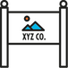 Icon of a post and panel sign with logo of XYZ Co. with mountains and a circle on a white background