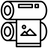 Illustration of a roll of paper with a mountain icon emerging from a printer.