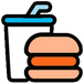 Icon of a burger and a drink with a straw on a white background