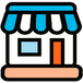 Icon of a store with a blue and white awning.