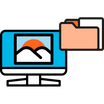 Icon of a computer monitor with a landscape on the screen and a folder next to it.