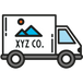 Icon of a cargo van with logo of 'XYZ Company' with a stylized sun and mountains