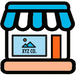 Illustration of a store front with a blue awning and window graphic displaying 'XYZ Co.'